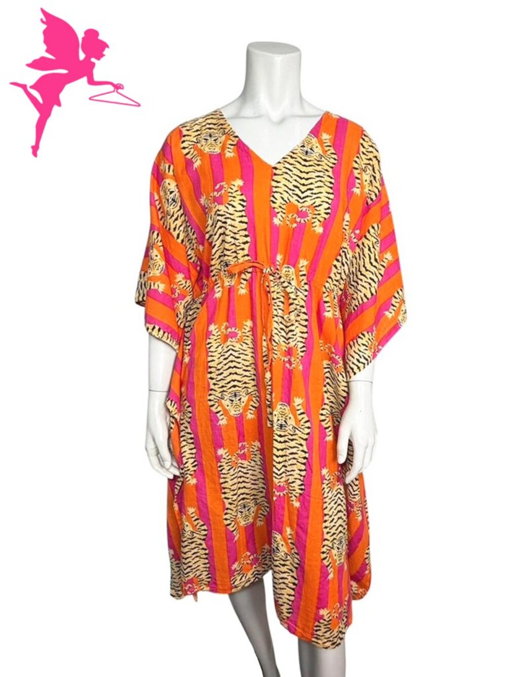 BLOCK PRINT Striped Tiger Beach Kaftan Cover Up